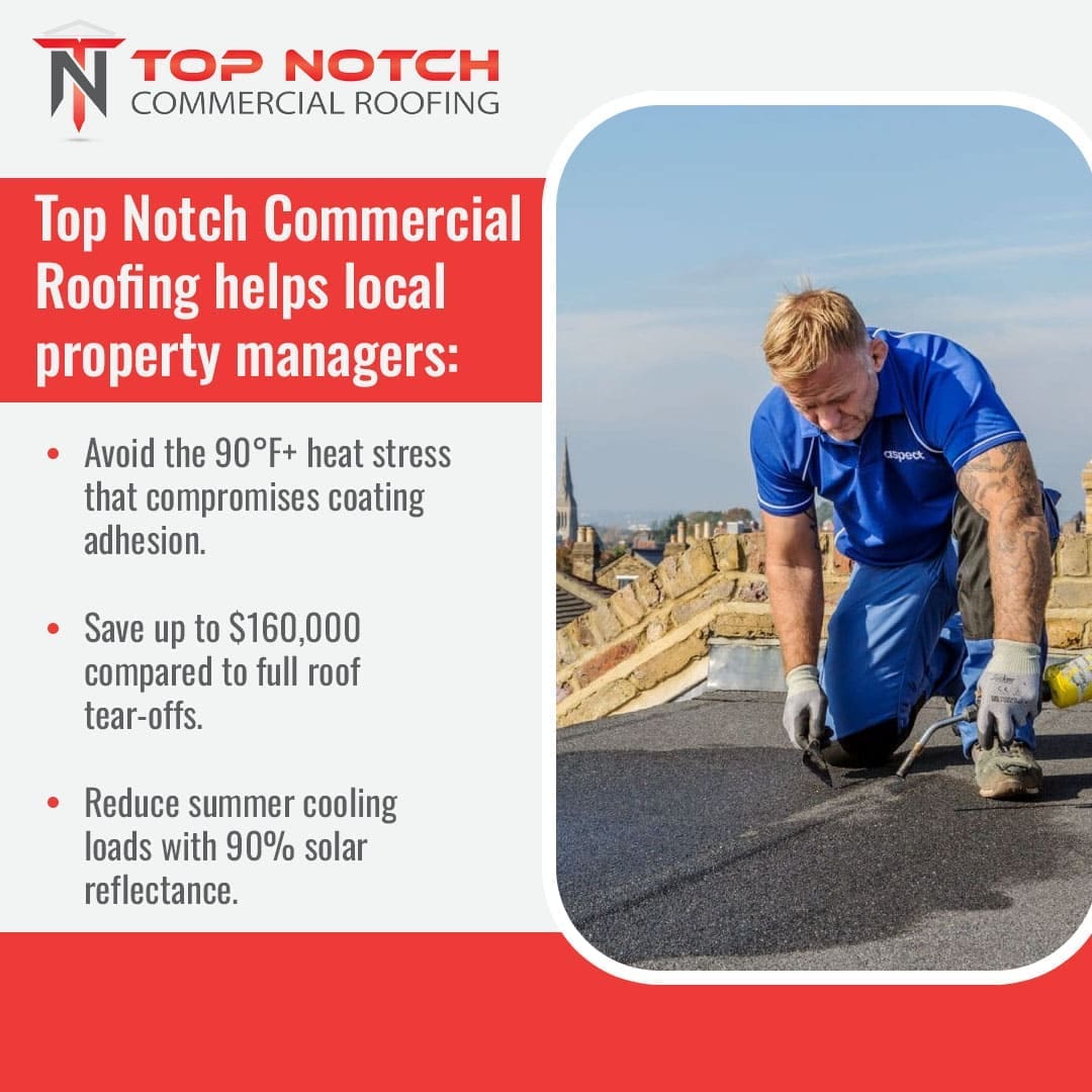 Top Notch Commercial Roofing helping Columbus property managers reduce cooling costs and avoid expensive roof replacements with reflective roof coating solutions.
